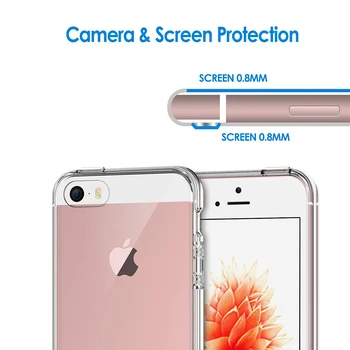 Voguery Crystal Clear Mäkké TPU Kryt pre iPhone 5s Prípade Transparentné Ultra Tenké Slim Kože, puzdro pre iPhone 5s SE Zadný Kryt Fundas