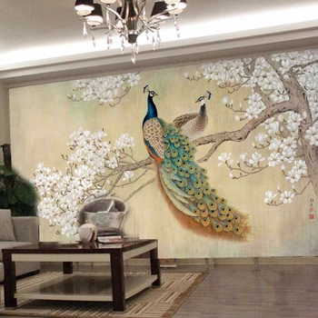 Beibehang foto wall paper domova moderné umenie maľovať Čínsky obývacia izba, spálňa, TV pozadie vták Páva Magnolia veľká nástenná maľba