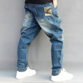 Blue Hole Roztrhlo Neforemné Džínsy Mužov Hip Hop Streetwear Skateboardista Džínsové Nohavice pánske Loose Fit Plus Veľkosť Hiphop Džínsy, Veľkosť S-4XL