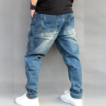 Blue Hole Roztrhlo Neforemné Džínsy Mužov Hip Hop Streetwear Skateboardista Džínsové Nohavice pánske Loose Fit Plus Veľkosť Hiphop Džínsy, Veľkosť S-4XL