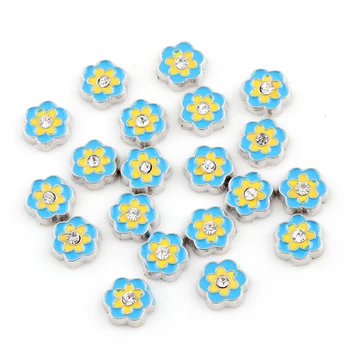 8*9 mm Krištáľovo Modrá Farba Žltá Kvetina Plávajúce Medailón Kúzlu Skla Obývacia Locket