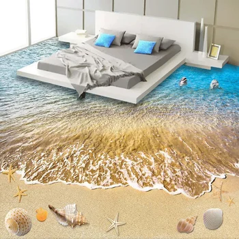 Vlastné 3D Dlažby, Tapety Moderné Pláž, More, Vlny Foto Nástenné Maľby Kúpeľňa Spálňa Nepremokavé PVC Samolepiace 3D Nálepka