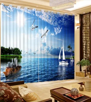 Krásne Závesy 3D Spálňa Záclony loď na mori krajinného Dizajnu Záves Pre Deti Obývacia izba Závesy
