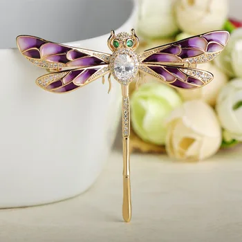 Blucome Luxusné Medi Ružová Smalt Plný Kamienkami Dragonfly Brošňa Pre Ženy Lady Tričko, Šatku Vyhovovali Príslušenstvo Zlatá Farba Pin