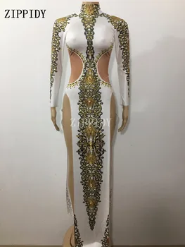 Čínsky Sexy Biele Šaty dámske Tanečné nosiť Žena Spevák Kostým Jeden kus Kombinézu nočný klub Oufit Party Šaty