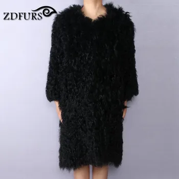 ZDFURS * dámske jahňacie kožušiny kabát tan ovce kožuchy krátke Oviec kože, bunda pletené Mongolsko Ovčie Kožušiny kabát