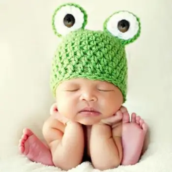 Krásne Novorodenca Dieťa Zrastov Háčkované Čiapky Zelená Žaba Fotografie Prop Chlapec Dievčatá Kostým Zimné Čiapky Jeseň