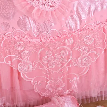 Luxusné svadobné posteľná bielizeň nastaviť 4/6/9pcs hodváb, bavlna Žakárové perinu červená ružová čipka bedlinen prehoz cez posteľ