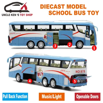 25 cm Dĺžka 1 55 Rozsahu Diecast Kovové Shuttle Bus Model, Chlapci Darček Zliatiny Hračky S Openable Dvere/Hudba/Svetlo/Vytiahnuť Späť Funkcie