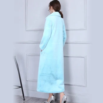 Nerazzurri Extra Dlhý Zimný Kabát Ženy Elegantné Teplé Modré Farebné Žena Faux Králik Kožušinový Kabát 2017 Plus Veľkosť 5XL 6XL 7XL