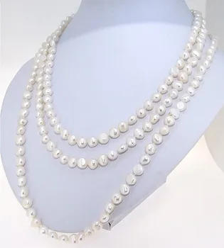 64 cm Dlhé Pearl Šperky,Biela Farba, AA 6-7MM Barokový Tvar Reálne Sladkovodné Perlový Náhrdelník.