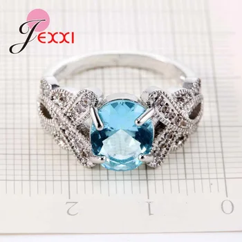 JEXXI Zapojenie snubný Prsteň Oválne Sky Blue Cubic Zirconia Čistý 925 Sterling Silver Módne Šperky Pre Sladké Dievča Ženy