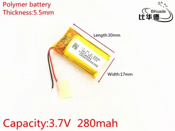 3,7 V 280mAh 551730 Lithium Polymer Li-Po li ion Nabíjateľnú Batériu buniek Pre Mp3 MP4 MP5 GPS, PSP, mobilné bluetooth
