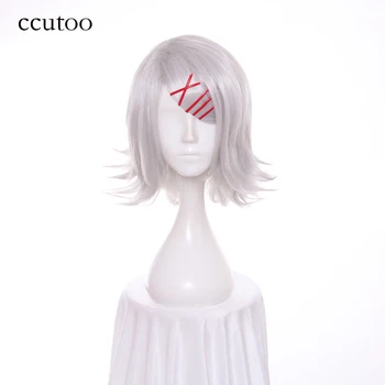 Ccutoo 35 cm Tokio Vlkolak JUZO SUZUYA / REI Parochňu Krátke Syntetické Kučeravé Silver Grey Cosplay Parochňu Vlasy tepelnú Odolnosť Vlákniny