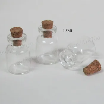 100ks/veľa 1,5 ml mini sklo vzorky liekovky 1.5 cc malé jasné, fľaša s drevenými korku, korkovou zátkou sklenené fľaštičky,16*24*6mm