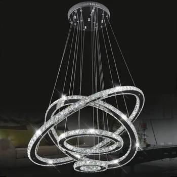 4 Kruhy 20 40 60 80 cm, K9 Crystal Prívesok Lampa Diamantový Prsteň LED svetlo Moderné LED Kruhy Visiace Lampy, Lustre, Osvetlenie