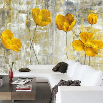 Európskom Štýle Vintage Yellow Kvetinové Pozadie Steny 3D nástennú maľbu, Tapety Hotel Galéria Jedáleň Umenie Tapety Abstraktných De Parede 3D