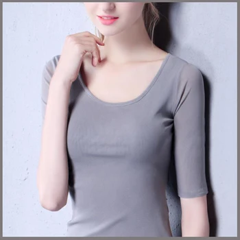 Veľký o-krku polovicu rukáv gázy basic tričko žena 2017 slim farbou polovičný rukáv t-shirt plus veľkosť top tenký SG26083