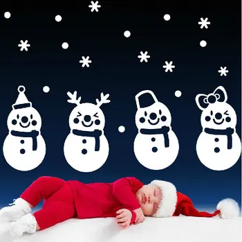 Radi Dovolenku Biele Zimné Vianočné Snehuliak Snowflake Obtlačky Veselé Vianoce Holiday Home Okno Dekor Stenu, Nálepky DIY M-209