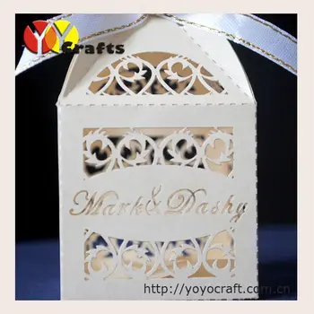 Top predať číne svadobné prospech box laserom rezané čipky filigránske svadobné koláčiky box papierová darčeková krabička na svadbu s voľným názov logo