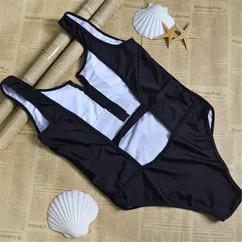 Jeden Kus Sexy Ženy, Bikiny, Monokiny Zips, Pevné Čierne Plavky Backless Obväz 2017 Letné Plážové Oblečenie Plavky