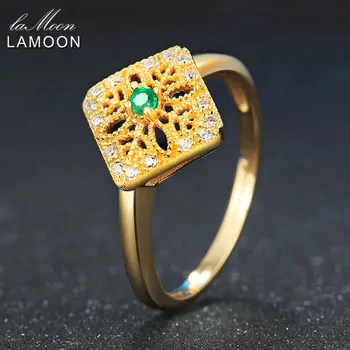 LAMOON 2 mm Okrúhly Rez Zelený Smaragd 925 Sterling Silver Šperky Svadobný Prsteň s Pre Ženy LMRI032