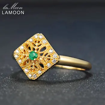 LAMOON 2 mm Okrúhly Rez Zelený Smaragd 925 Sterling Silver Šperky Svadobný Prsteň s Pre Ženy LMRI032
