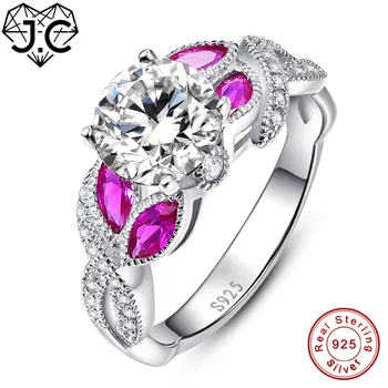 J. C Ženské Nádherné Jemné Šperky Klasické Rainbow & Ametyst & Pink & White Topaz Pevné 925 Sterling Silver Veľkosť Prsteňa 6 7 8 9
