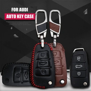 LUNASBORE hovädzie kože kľúča vozidla pack kryt / tlačidlo prípade držiteľ shell keychain príslušenstvo pre Audi Q3 A3 chery E3 E5 skladací kľúč