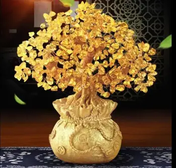Peniaze, Bohatstvo Taška Feng Shui Šťastie Strom Prírodné Žlté Citrine Crystal Strom