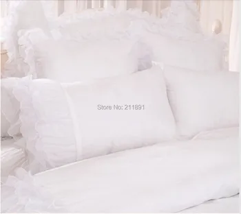 Luxusné Snow White Čipky prehoz cez posteľ Princezná posteľná bielizeň nastaviť kráľovná kráľ 4pc Žakárové perinu posteľná bielizeň obliečky posteľ sukne bavlna