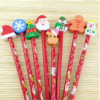 5 ks/veľa Červená Vianočné Téma Drevené Ceruzky Guma ako Vianočný Darček pre Deti