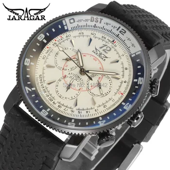 Jargar JAG6066M3B1 Nové mužov Automatické módne hodinky čierne náramkové hodinky Pre Mužov s silikónový najlepší darček, doprava zdarma
