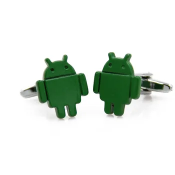 Doprava zadarmo Nový Príchod Mužov Novinka manžetové gombíky Android Robot Dizajn Zelená Maľovanie Mosadz manžetové Veľkoobchod a maloobchod