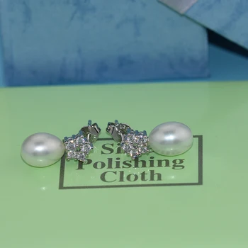 YIKALAISI 925 Sterling Silver Stud Náušnice pre office ženy Prírodné Sladkovodné 8-9mm snowflake Pearl šperky 2018 nové módne