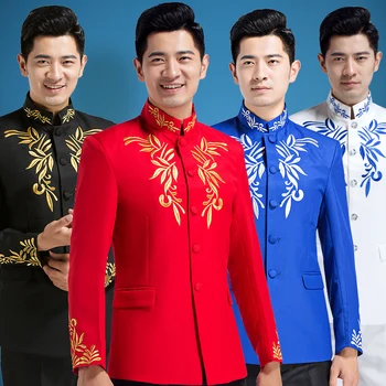 (jakcet+nohavice)Čínske šaty vyšívané kostým, oblek golier Nakayama Kio predsedal cez národný kostým fáze emcee spevák