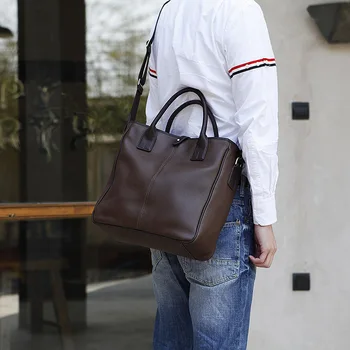 LAN pánske originálne kožené kabelky stručné voľný čas business taška Veľké TOTE bag