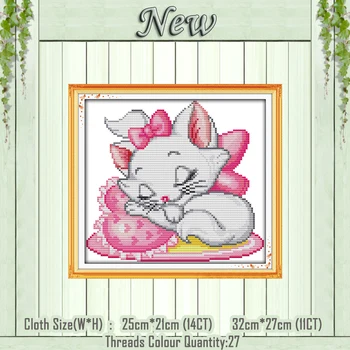 Krásne Ružové mačka cartoon dekor maľovanie počíta tlač na plátno DMC 11CT 14CT Čínsky Cross Stitch súpravy vyšívať, vyšívanie, Súpravy