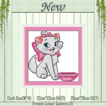 Krásne Ružové mačka cartoon dekor maľovanie počíta tlač na plátno DMC 11CT 14CT Čínsky Cross Stitch súpravy vyšívať, vyšívanie, Súpravy