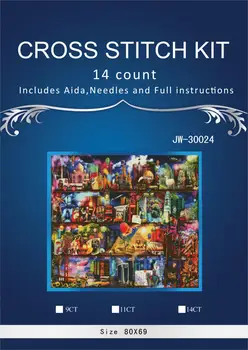 1th World Travel Knihy Polica Vyšívanie,scénické výšivky,DIY Umenie DMC Cross stitch súpravy,Vzor počíta Cross-Šitie JW-30024