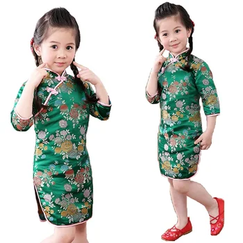 Lily Zelená Baby Girl Qipao Šaty Módne 2018 Čínsky Nový Rok Deti Oblečenie Dievča Cheongsam Oblečenie Kvetinový Chi-Pao Šaty