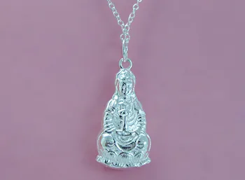 Módne Čínsky štýl, Pevná 925 silver guanyin prívesok. Ženy Mincový striebro necklaceTokens šperkov, veľkoobchod Budhizmus