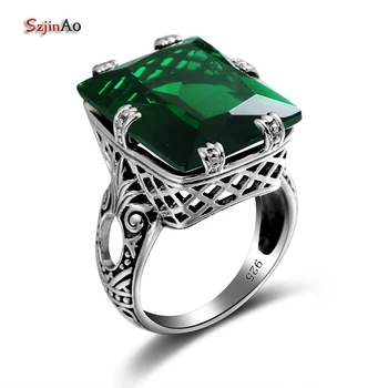 Szjinao 4.8 ct Módne Zelený Smaragd Vintage Prstene pre Ženy 925 Sterling Silver Roztomilý Punk Strany Jemné Šperky bague Veľkoobchod