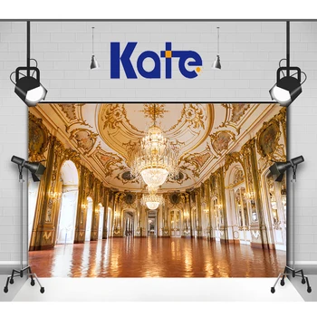 Kate Fotografické Pozadie Golden Palace Luster Krištáľové Lampy, Foto Photocall Pozadia Chlapec Deti 8 x 8 ft