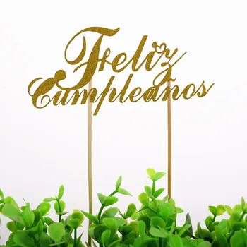 DIY Spainish Feliz Cumpleanos Tortu Vlajka Vňaťou Happy Birthday Lesk Zlata, Striebra Narodeninovej Party Tortu Pečenie Dekor na Mieru