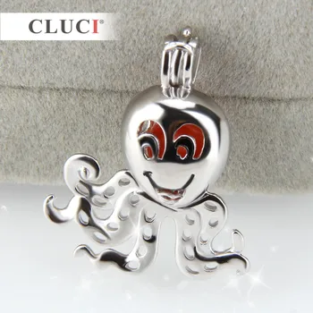 CLUCI S925 krásne Octopus klietky prívesok 3ks mincový striebro medailón DIY šperky, striebro 925 šperky, pre deti