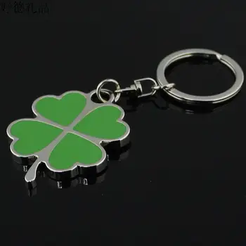 Móda zelená four leaf clover šťastie trávy keychain krúžok na kľúče prívesok na darček mužov a žien