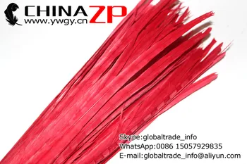 CHINAZP Factory 100ks/veľa 20-22 inch (50-55cm) Dĺžka Vývozu Kvalitné Zafarbené na Červeno Ringneck Bažant Chvostové Perá