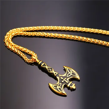 Collare Viking Sekera Prívesok Kríž Z Nehrdzavejúcej Ocele Triple Roh Odin Mužov Šperky Zlatá Farba Christian Náhrdelník Ženy P135
