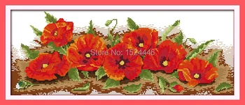 Farebné Sedem maku kvety,počítané tlač na plátno DMC 11CT 14CT Cross Stitch auta,vyšívanie, Nastaviť DIY vyšívať,Krásna záhrada